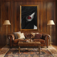 Enigmatic Woman Poster: Artistic Close-up with Bold Red Lips PosterGoat