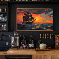 Majestic Sailing Ship at Sunset Art Poster