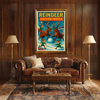 Reindeer Soccer Match Vintage Holiday Poster