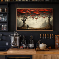 Surreal Dreamscape with Red Trees: Fantasy or Mythology Poster