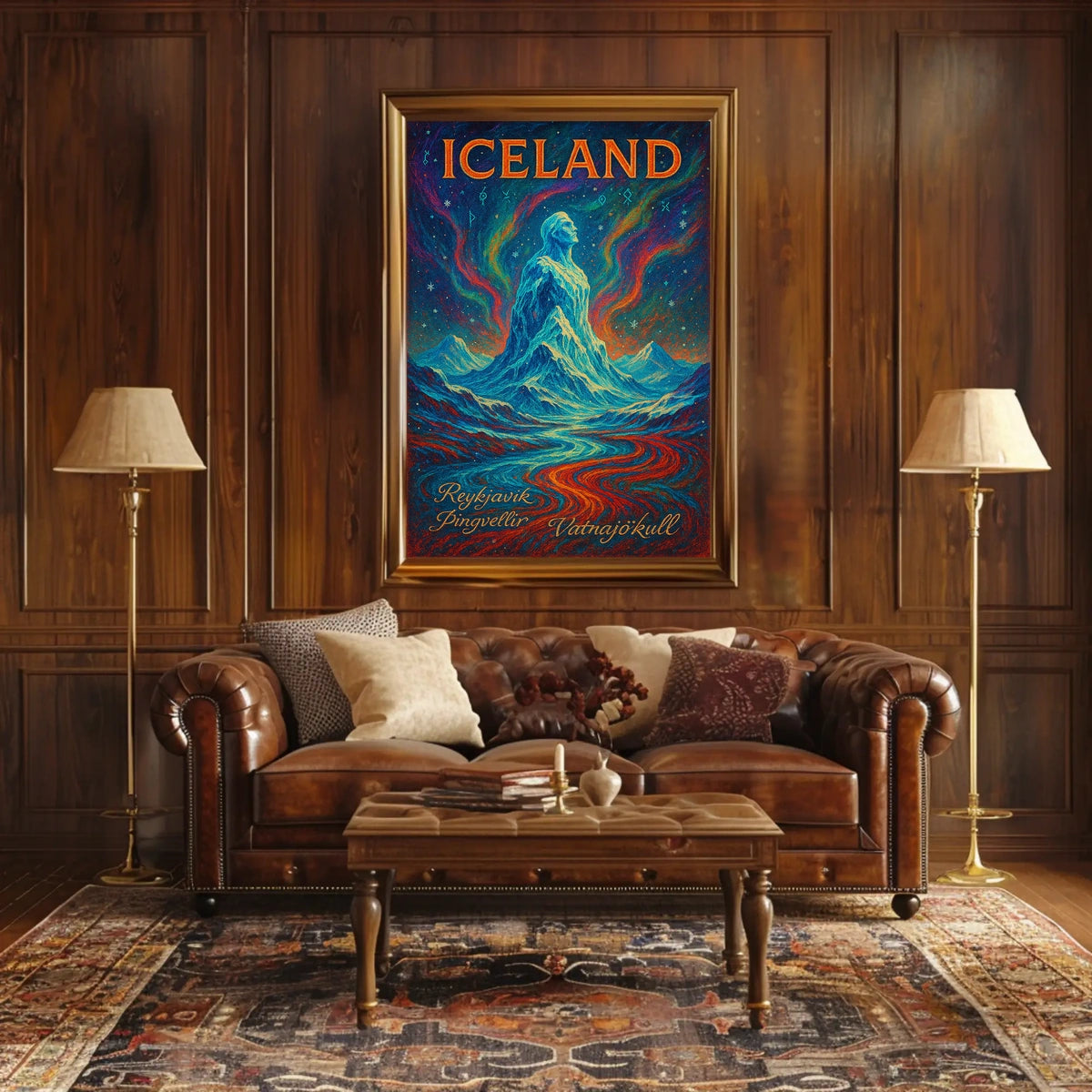 Icelandic Mythical Landscape Poster with Aurora Borealis