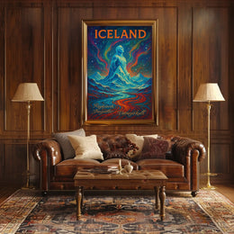 Icelandic Mythical Landscape Poster with Aurora Borealis
