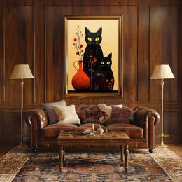 Enigmatic Felines And Floral Harmony Poster