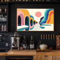 Vibrant Abstract Landscape Poster with Surreal Caves