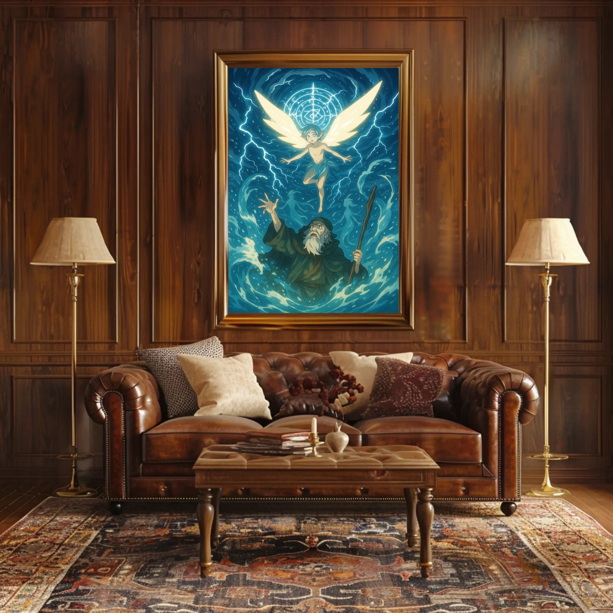 Winged Guardian in Ethereal Blue Fantasy or Mythology Poster