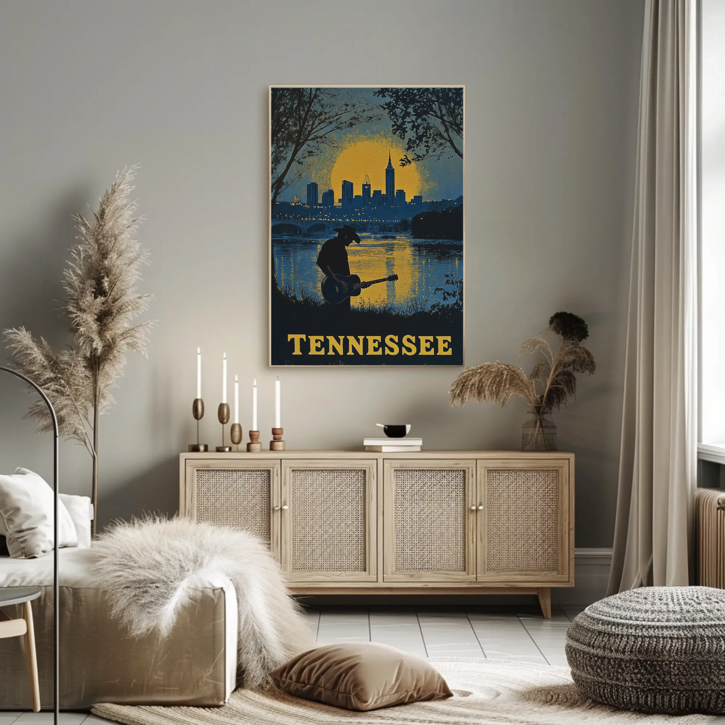 Tennessee Vintage Poster - Music and Cityscape