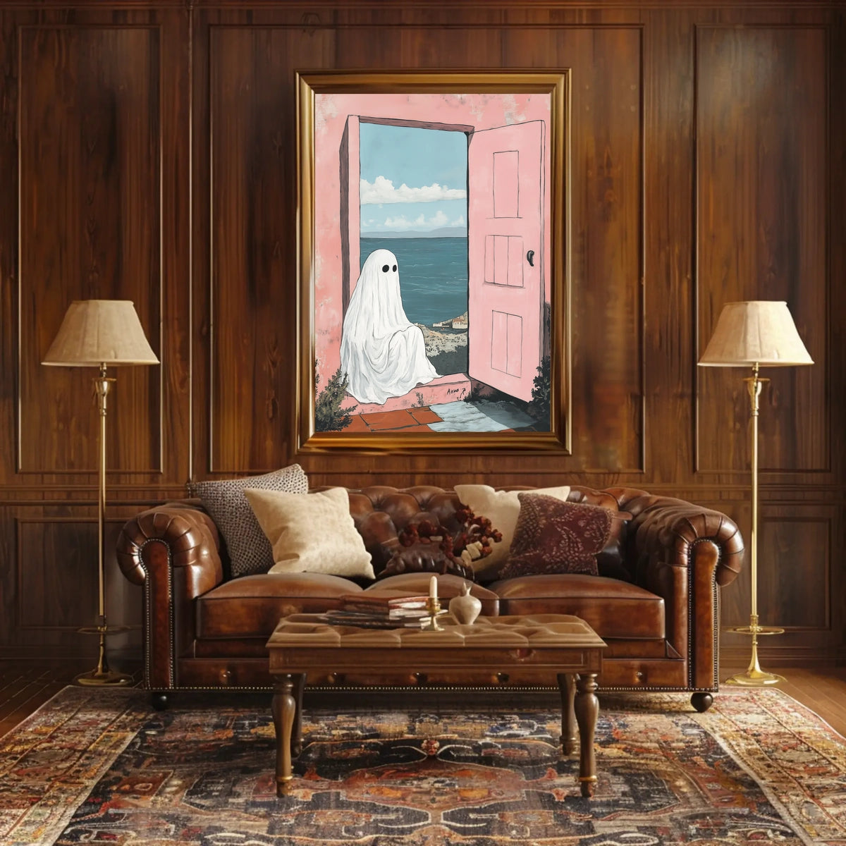 Ghostly Figure Ocean View Whimsical Surreal Pastel Poster