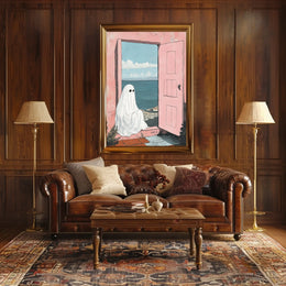 Ghostly Figure Ocean View Whimsical Surreal Pastel Poster