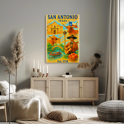 San Antonio Texas Poster With Alamo Vintage Travel Poster