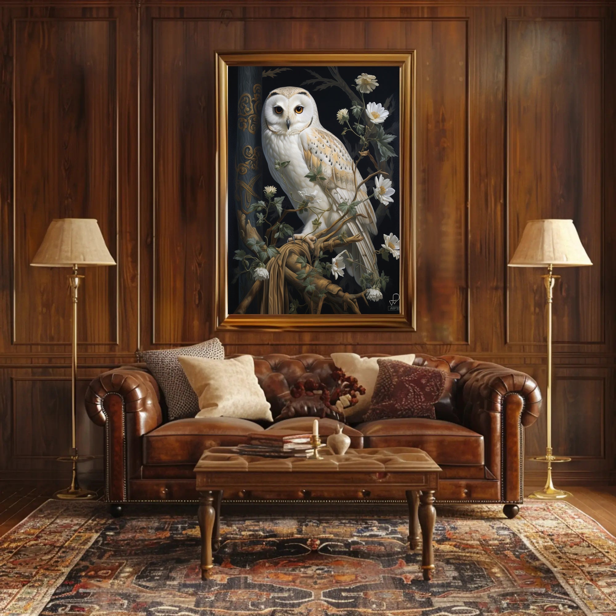 Detailed White Owl Illustration Wall Art Animal Poster