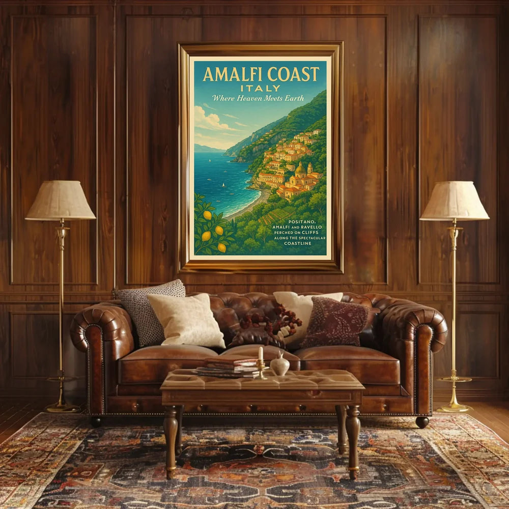 Amalfi Coast Travel Vintage Style Poster