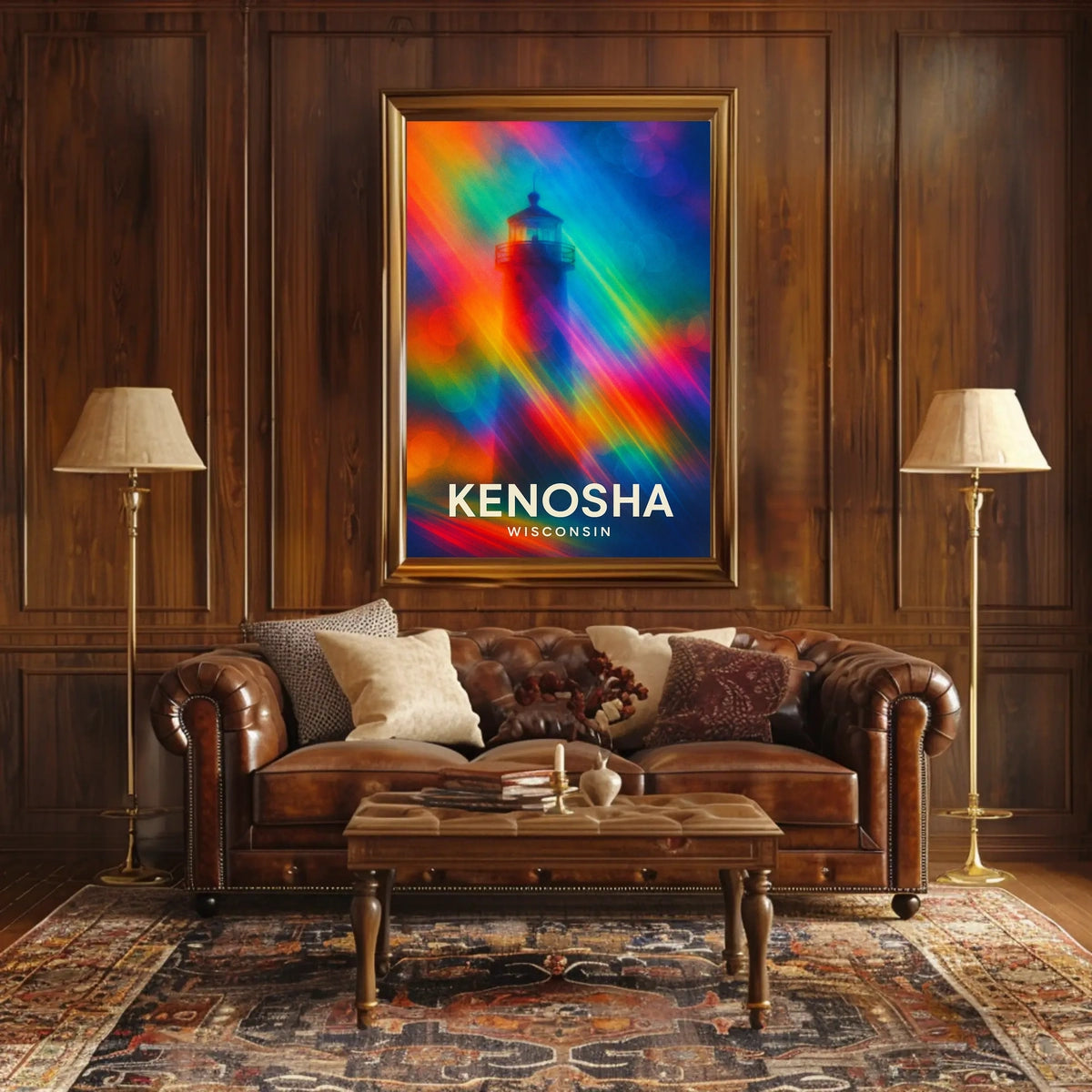 Lighthouse Dreamscape: Vibrant Kenosha Abstract Art Poster