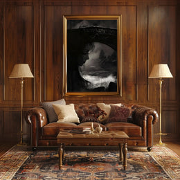 Gothic Dreamscape: Mysterious Woman with Stone Bridge Poster PosterGoat