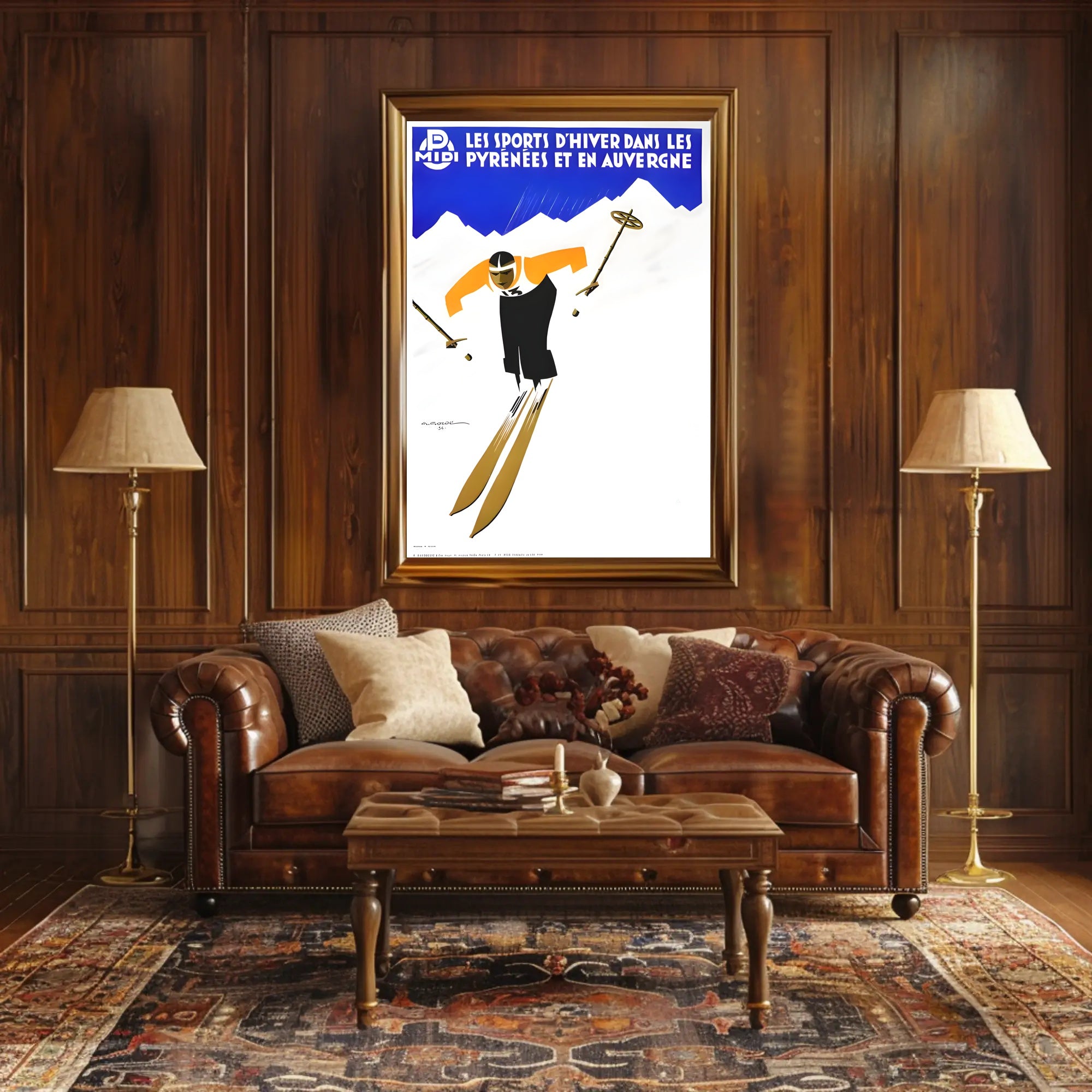 Dynamic Skier in Pyrenees Auvergne Winter Sports Poster PosterGoat