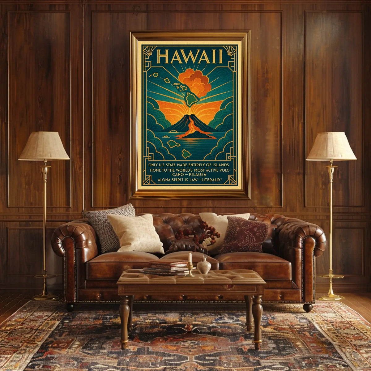 Hawaii Volcano Vintage Travel Poster Art Deco Style
