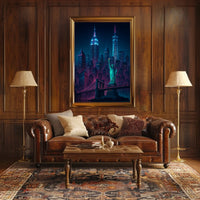 Vibrant Neon New York City Skyline Poster Modern Wall Art