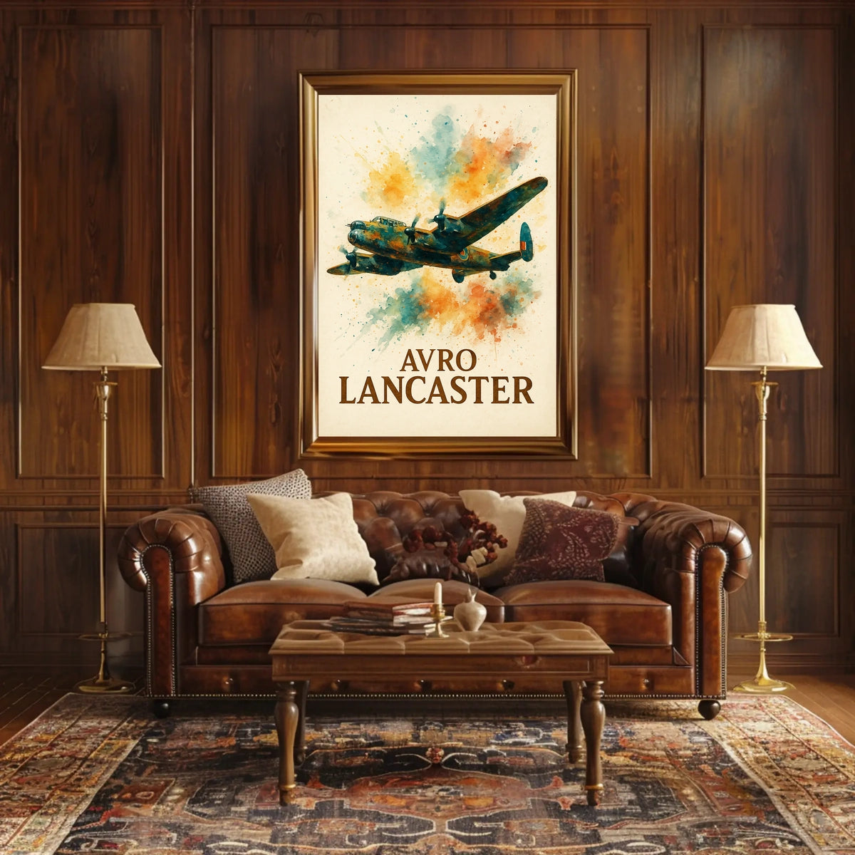 Avro Lancaster WWII Bomber Watercolor Art Poster