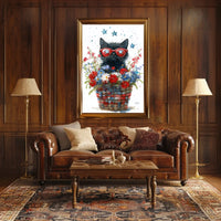 Black Cat With Star Sunglasses In Floral Basket Poster