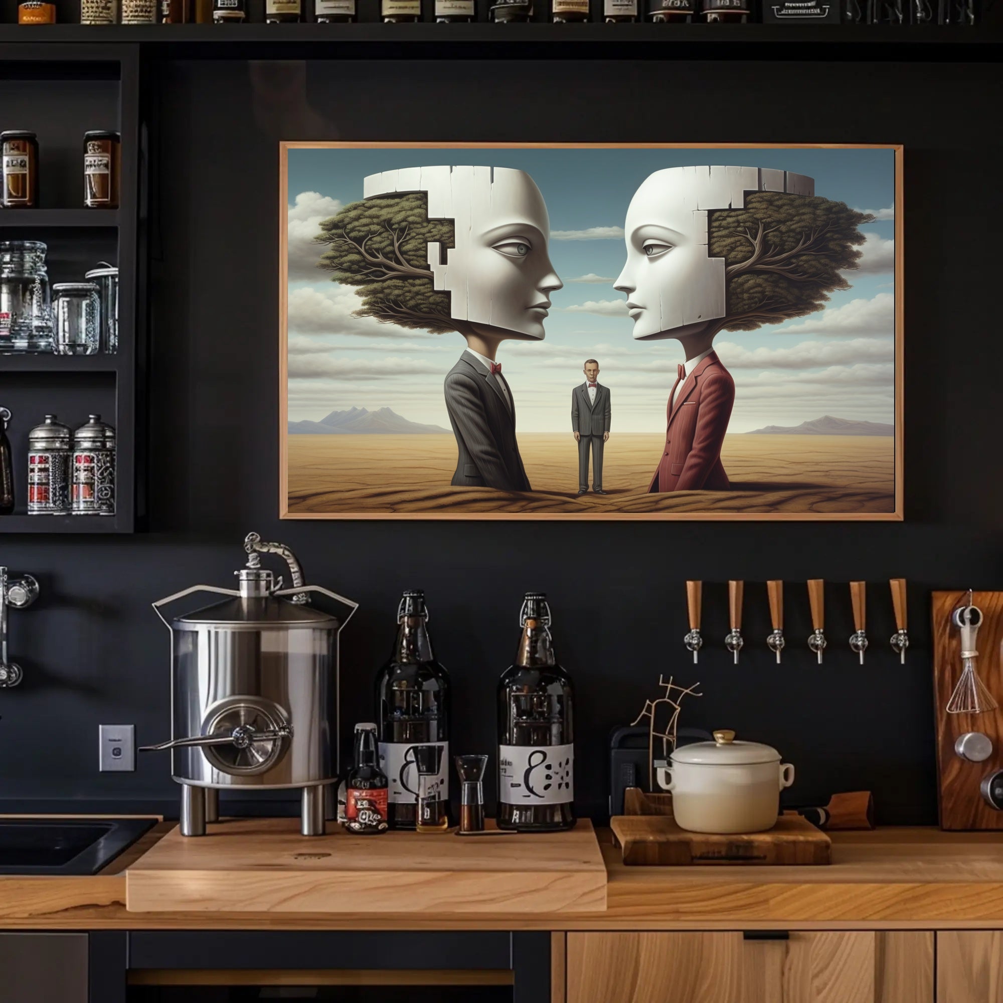 Surreal Puzzle-Head Landscape in Artistic Poster