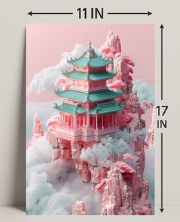 Floating Pagoda In The Clouds Poster PosterGoat