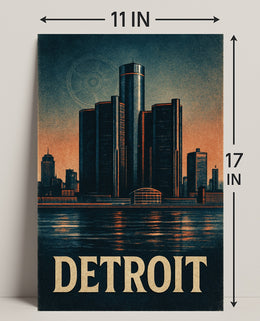 Detroit Skyline Vintage Poster Wall Art PosterGoat
