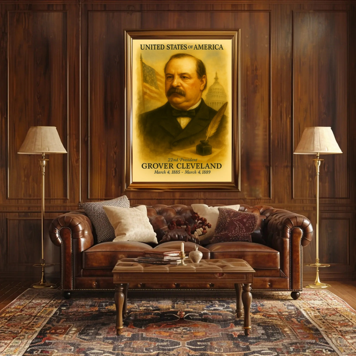 Grover Cleveland 22nd President of the United States Vintage Watercolor Poster