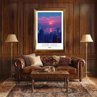 Vibrant Hong Kong Sunset Cityscape Urban Poster