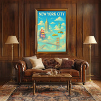 New York City Landmarks Skyline Poster Abstract Wall Art