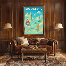 New York City Landmarks Skyline Poster Abstract Wall Art