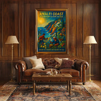 Amalfi Coast Vintage Travel Poster: Vibrant Seaside Art