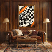 Dynamic Racing Energy: Abstract Poster with Checkered Pattern