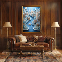 Whimsical European Cityscape Illustration Urban or Cityscape Poster