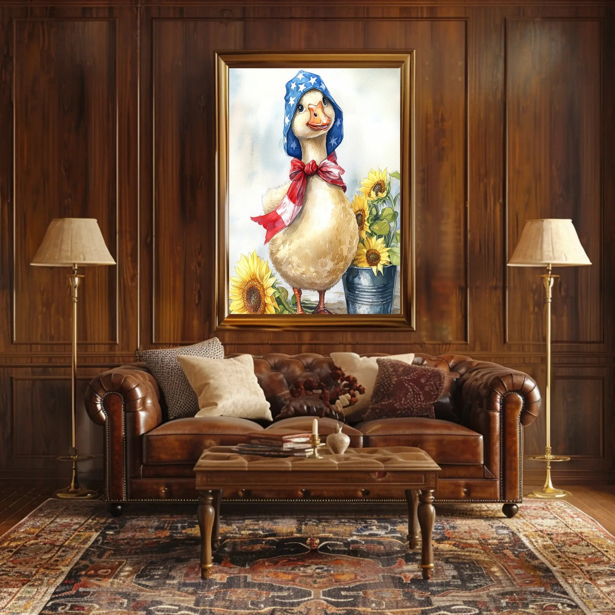 Chubby Goose In Star Spangled Bonnet With Sunflowers Poster
