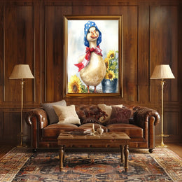 Chubby Goose In Star Spangled Bonnet With Sunflowers Poster