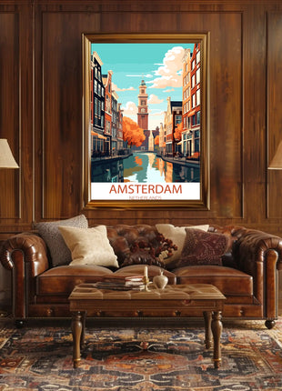 Amsterdam Canals Vintage Travel Poster