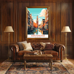 Amsterdam Canals Vintage Travel Poster