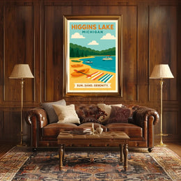 Higgins Lake Getaway: Modern Travel Poster