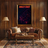 Amalfi Coast Neon Nightscape Poster Wall Art Decor Print
