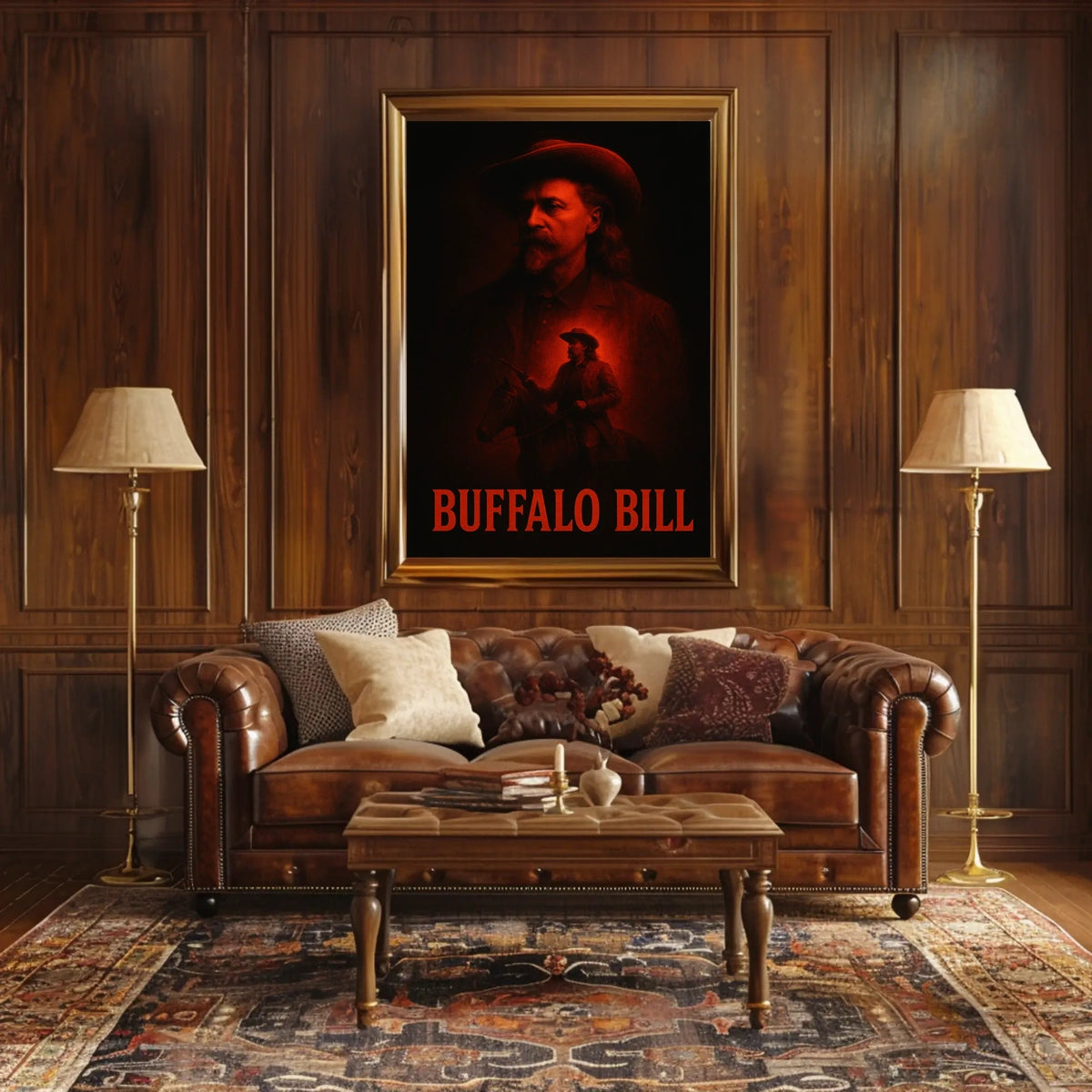 Buffalo Bill Portrait with Cowboy and Rider - Heritage Poster