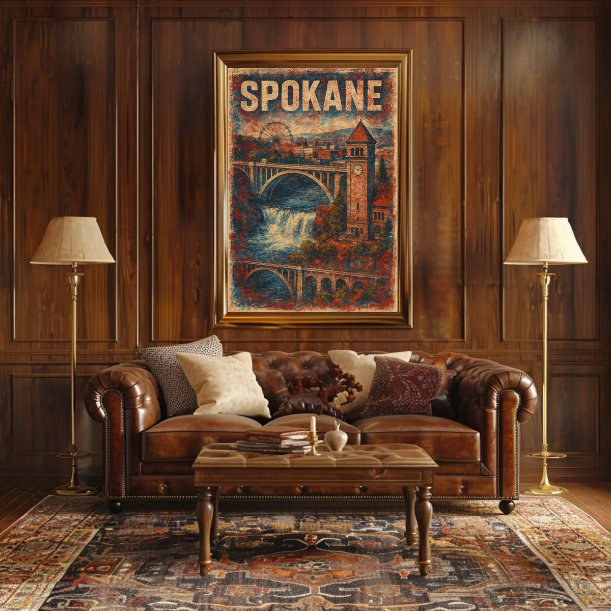 Vintage Spokane Clock Tower Steampunk Collectors Poster