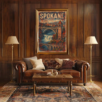 Vintage Spokane Clock Tower Steampunk Collectors Poster