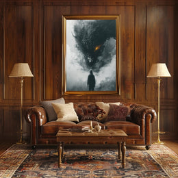 Dragon Confrontation: Dark Fantasy Art Poster PosterGoat