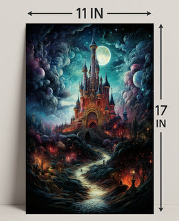 Enchanted Castle Under The Moonlit Sky Poster