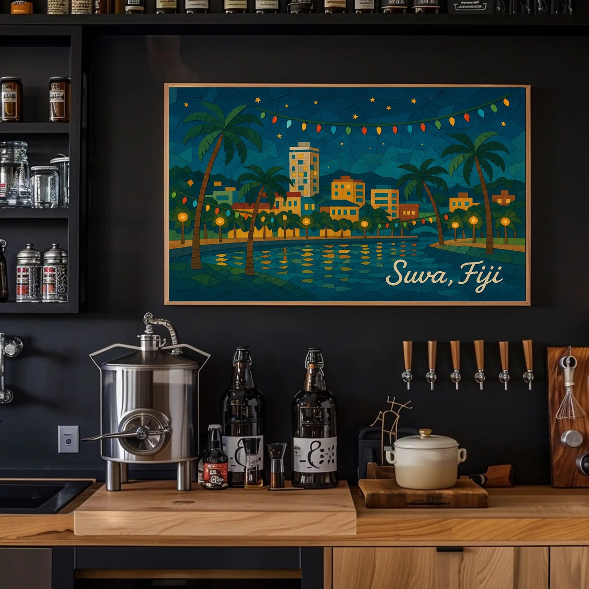 Suva, Fiji Nighttime Cityscape Poster