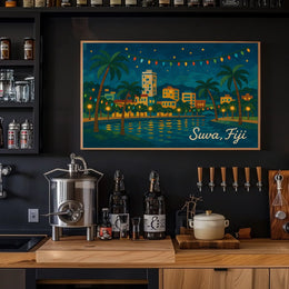 Suva, Fiji Nighttime Cityscape Poster