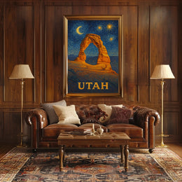 Delicate Arch Under Starry Night in National Park Poster