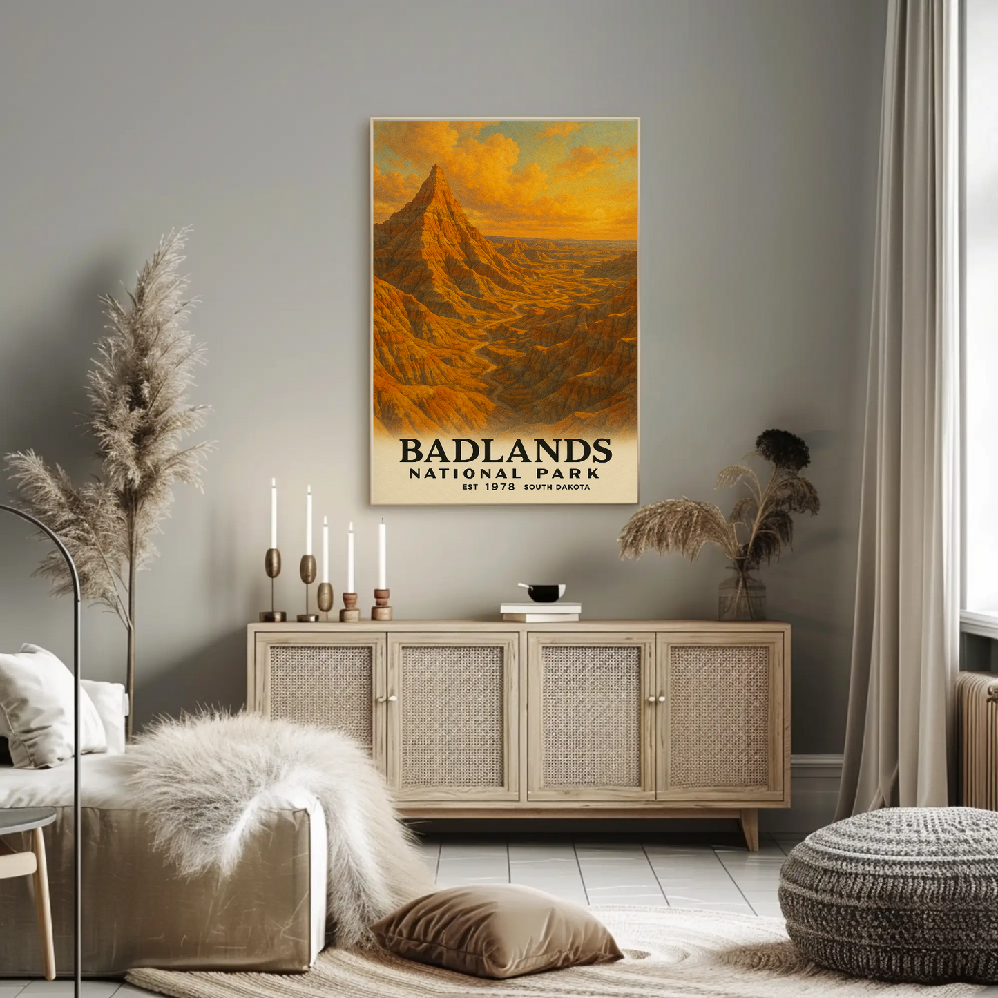 Badlands National Park South Dakota Painting Vintage Travel Poster