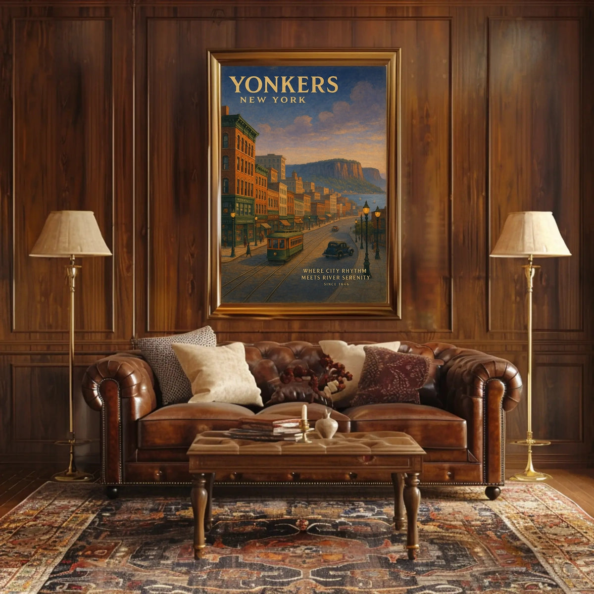 Yonkers Vintage Cityscape Travel Poster Retro Wall Art