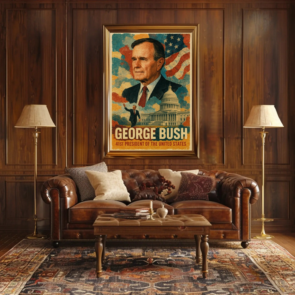 George H. W. Bush 41st President of the United States Layered Digital Collage Poster
