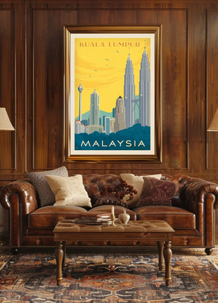 Kuala Lumpur Landmarks Vintage Travel Poster